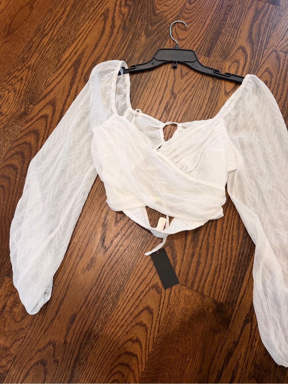 Hot Miami Styles White Sheer Ruched Wrap Crop Top